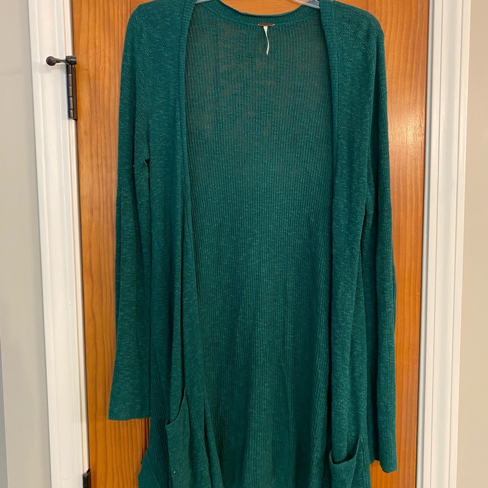 Free People Long Green Cardigan Sweater